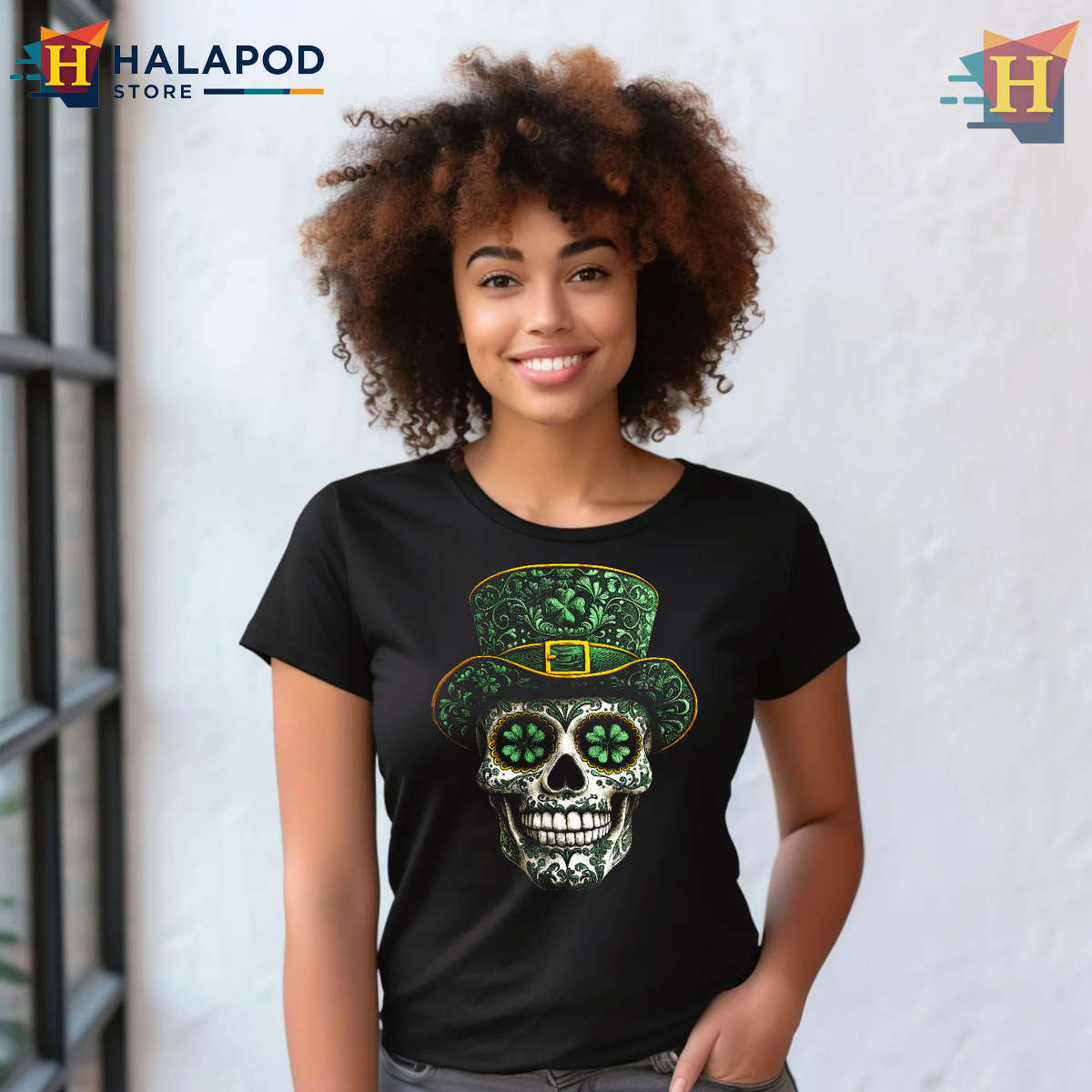 Sugar Skull Clover Art Tee Green St Patrick's Day Shirts Unique Style