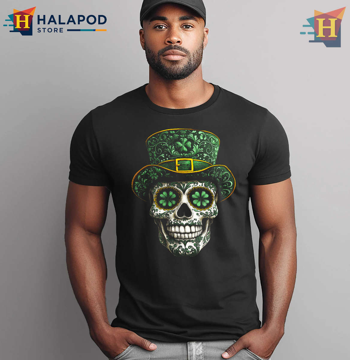 Sugar Skull Clover Art Tee Green St Patrick's Day Shirts Unique Style