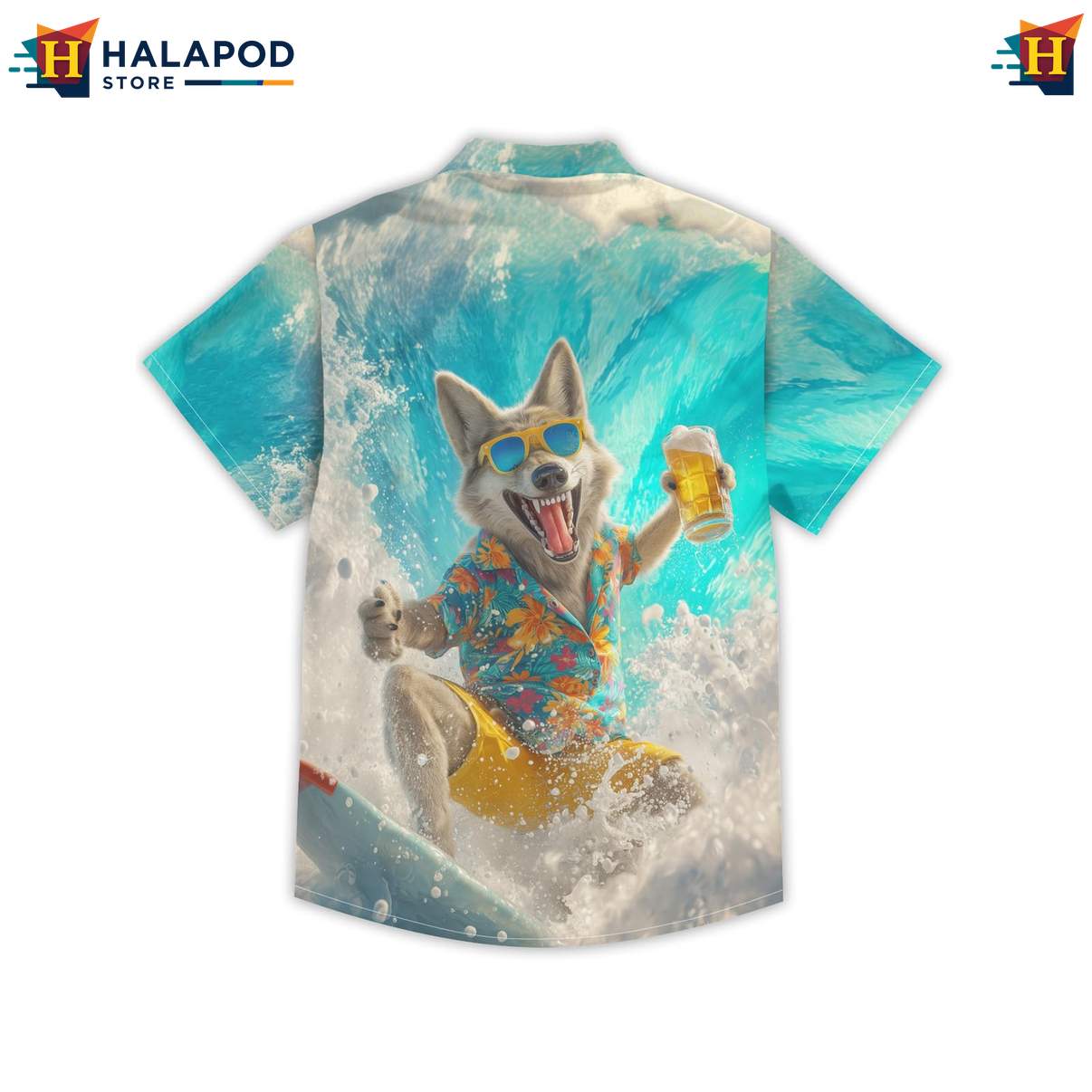 Surfing Dog Mens Funny Tropical Shirt Retro Graphic Aloha Summer Clothing