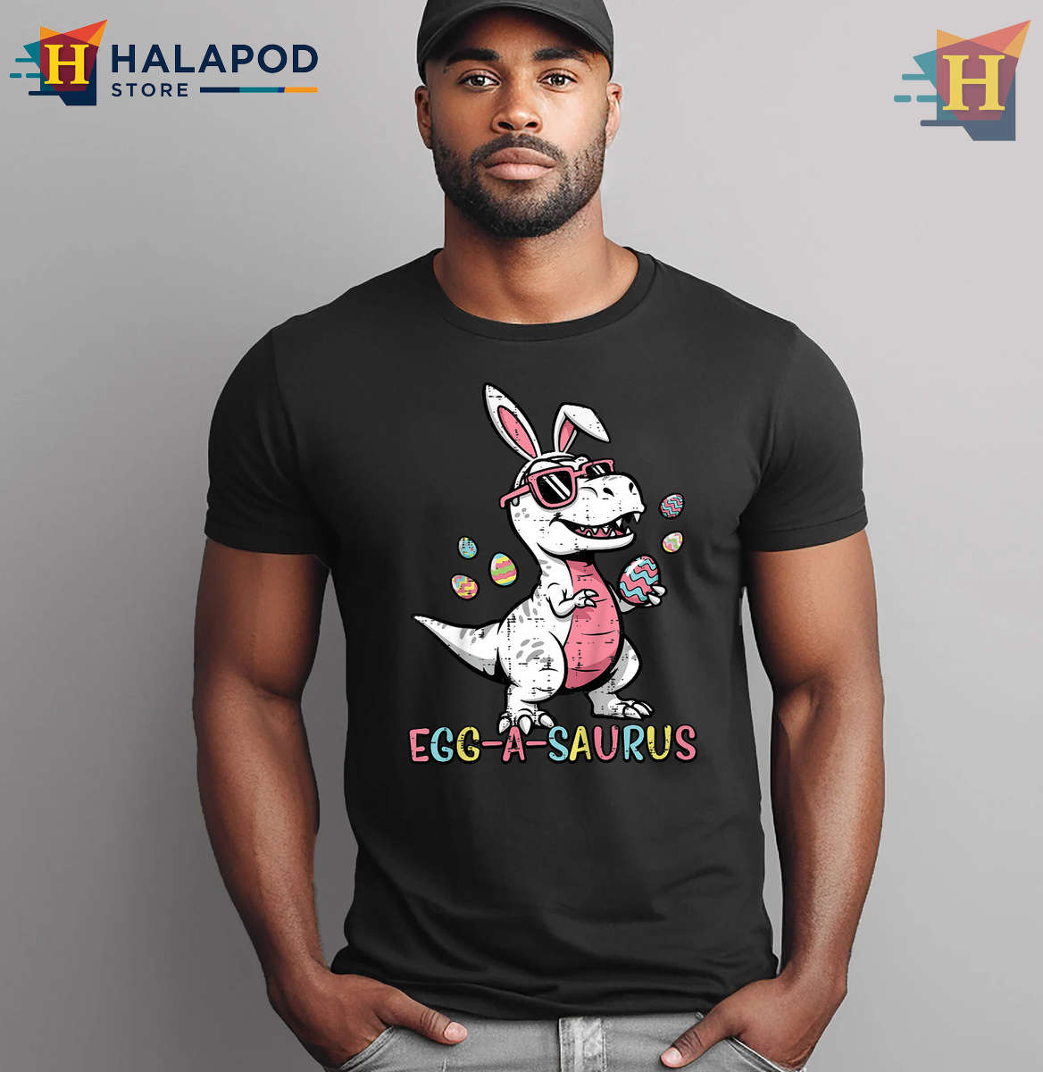 T Rex Bunny Egg Design Kids Easter Shirts For Boys And Toddlers