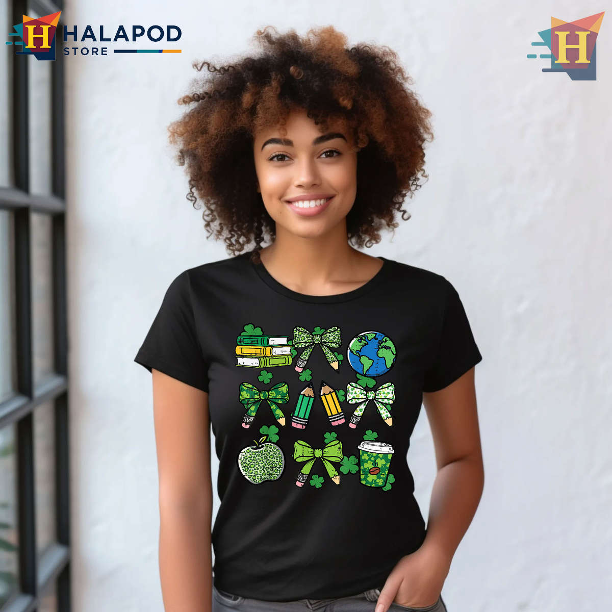 Teacher Pencil Bow Graphic St Patricks Day Shirts For Women