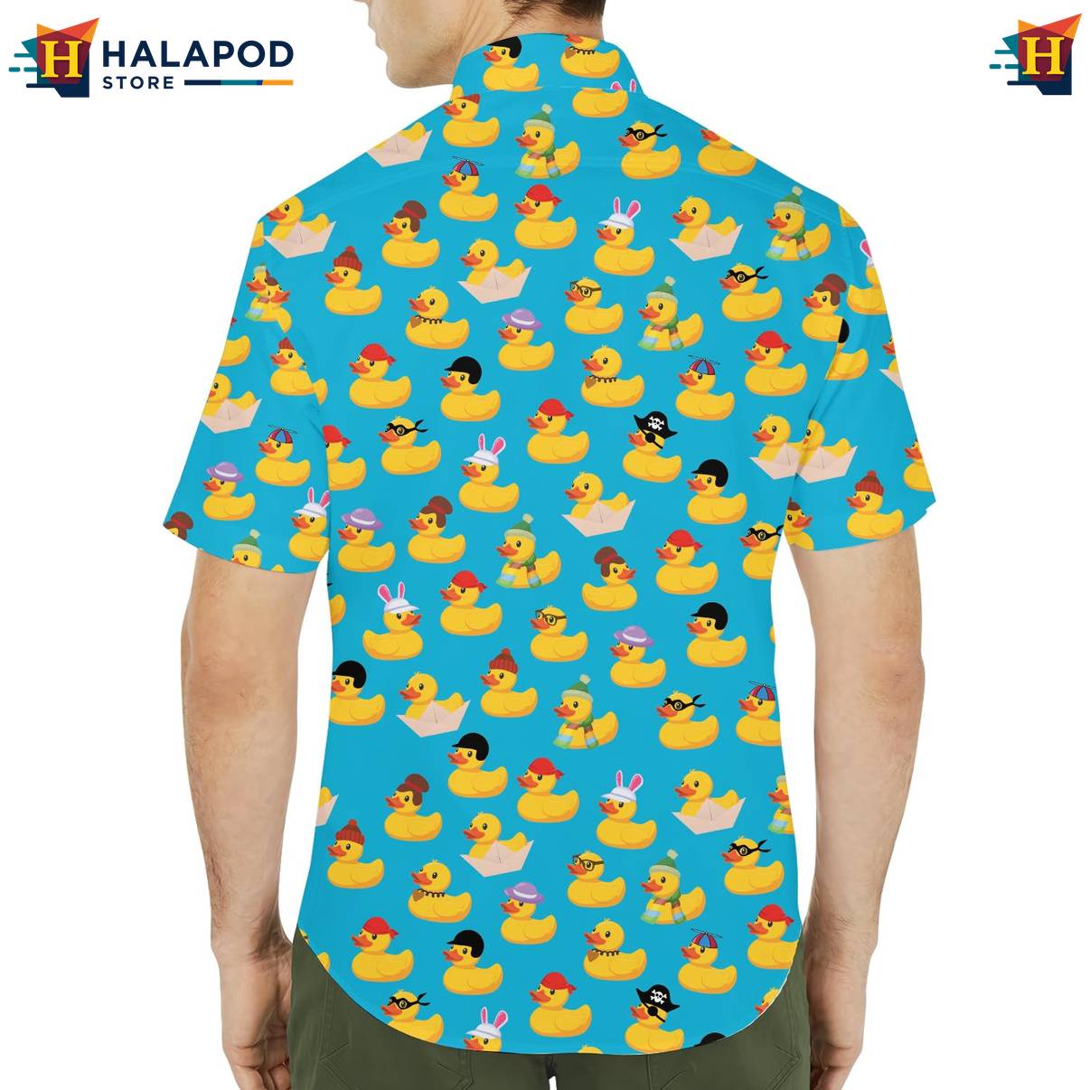 Teal Duck Funny Short-sleeve button-up shirt Alien UFO Short Sleeve Button Down Apparel