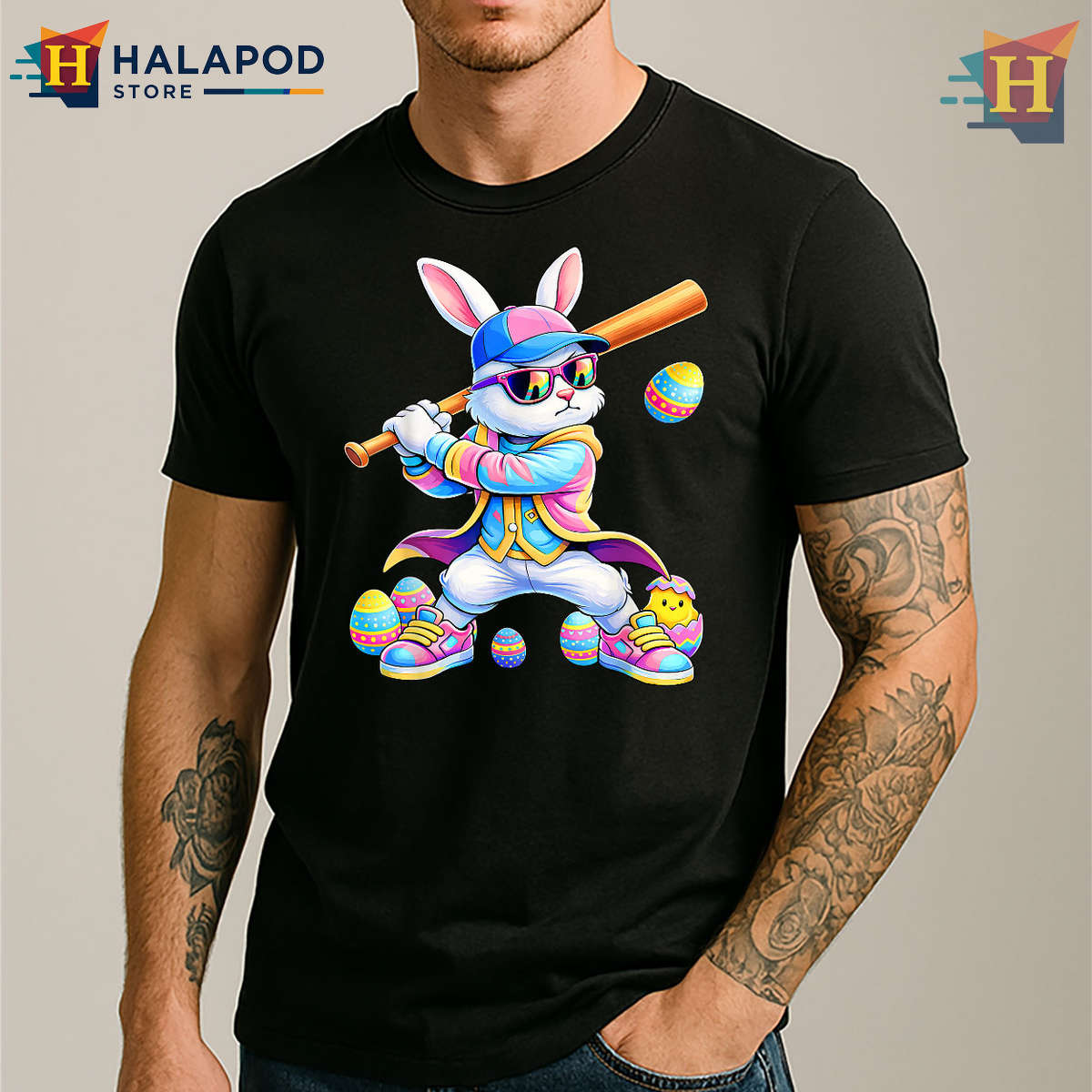 Tie Dye Baseball Rabbit Graphic Trendy Funny Easter Shirts