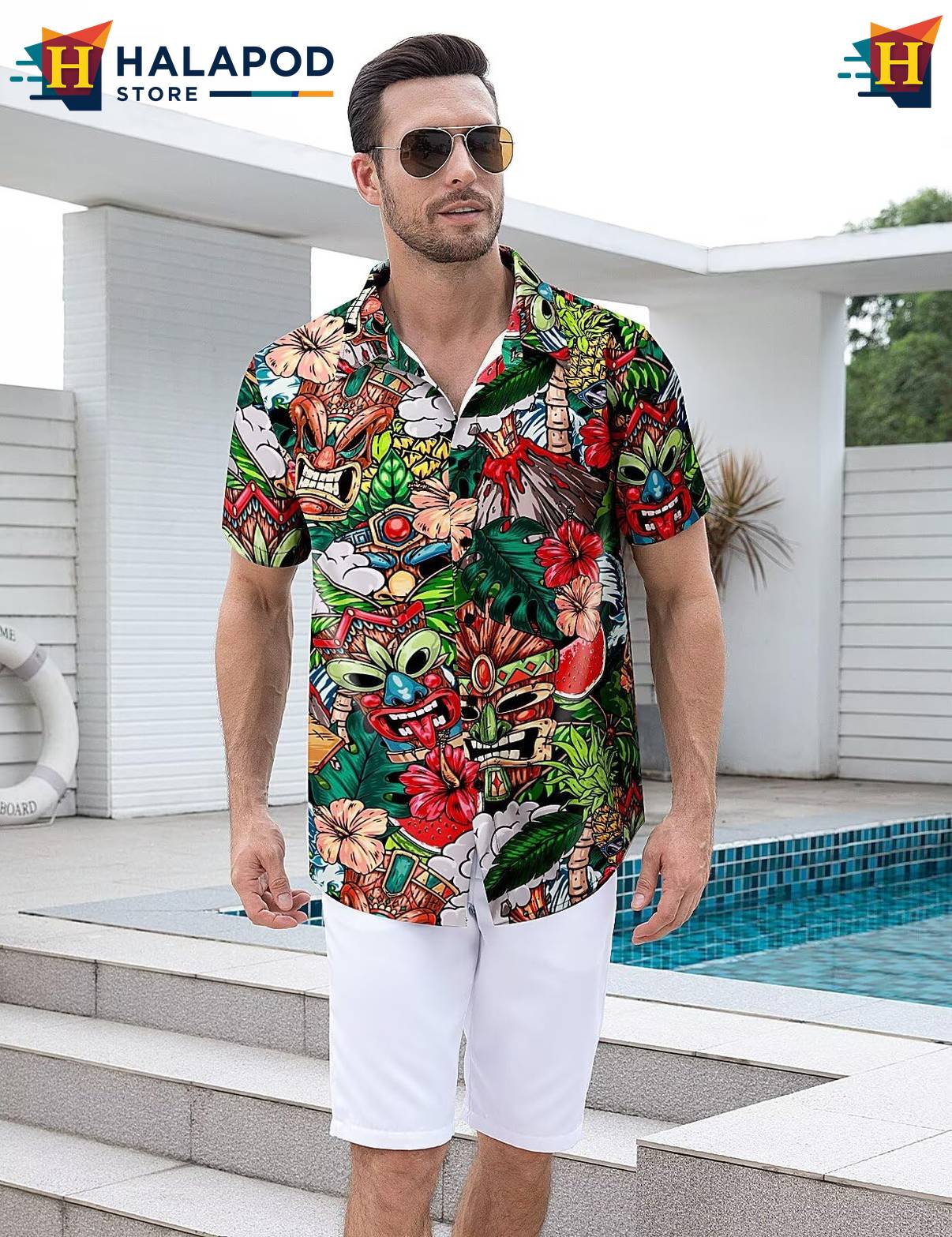 Tiki Tropical Tropical Shirt Mens Aloha Beach Button Down Short Sleeve Tops