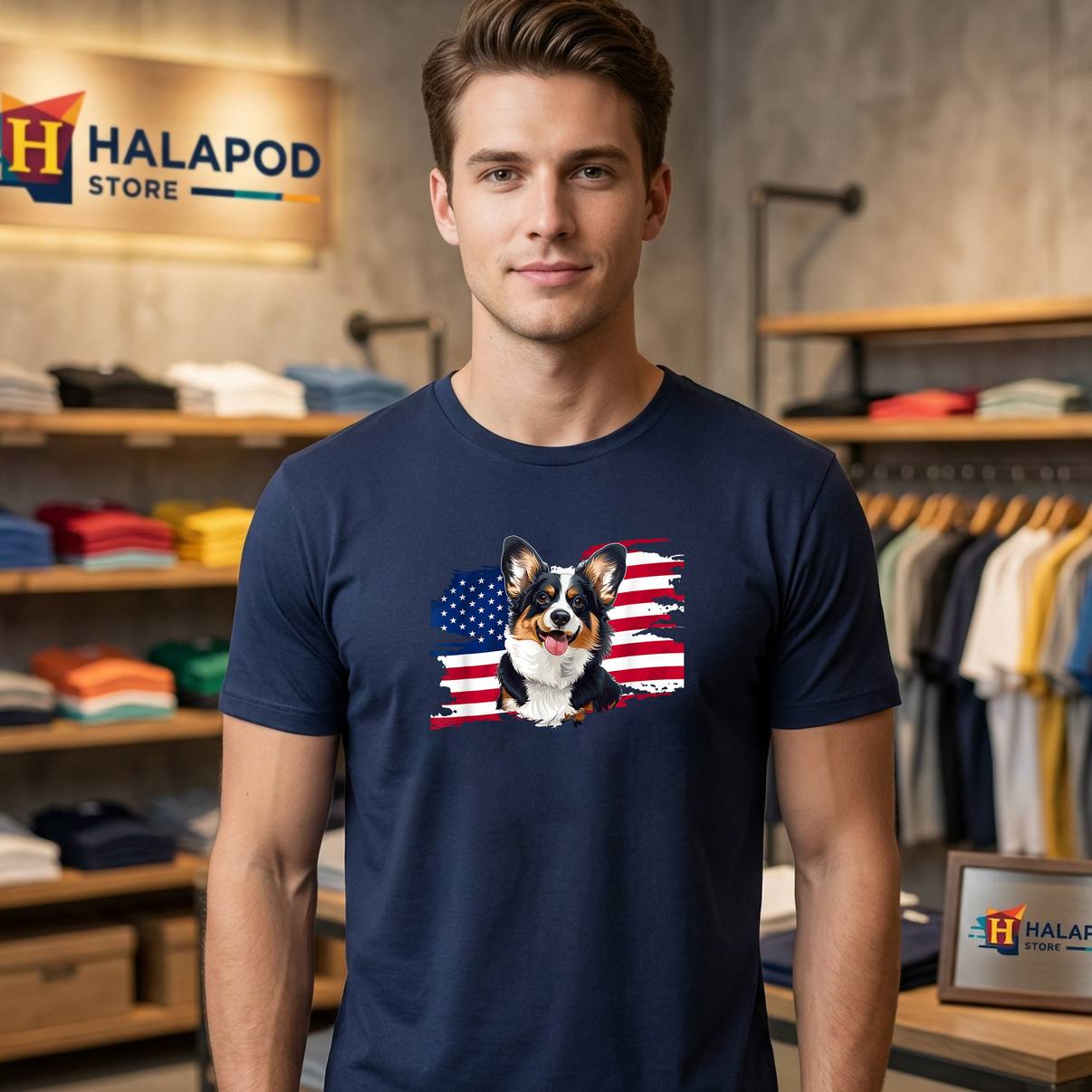 Tricolor Corgi USA Flag Tee Shirt 4th Of July American Patriotic Graphic Men