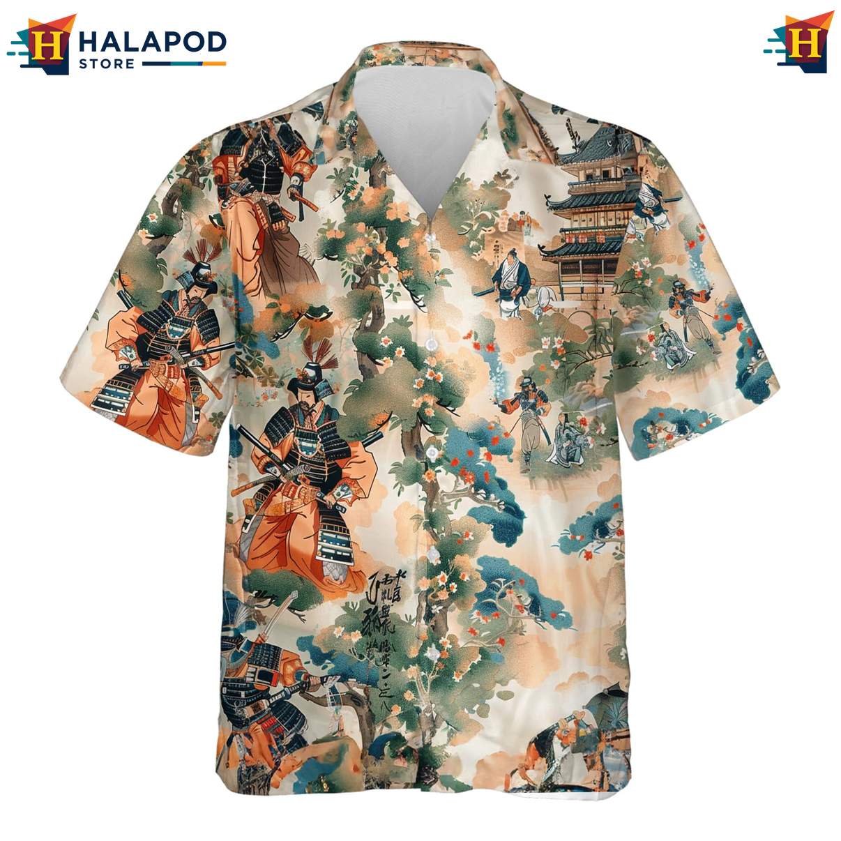 Tropical Samurai Japanese Warrior Shirt Mens Casual Button Down Beach Outfit