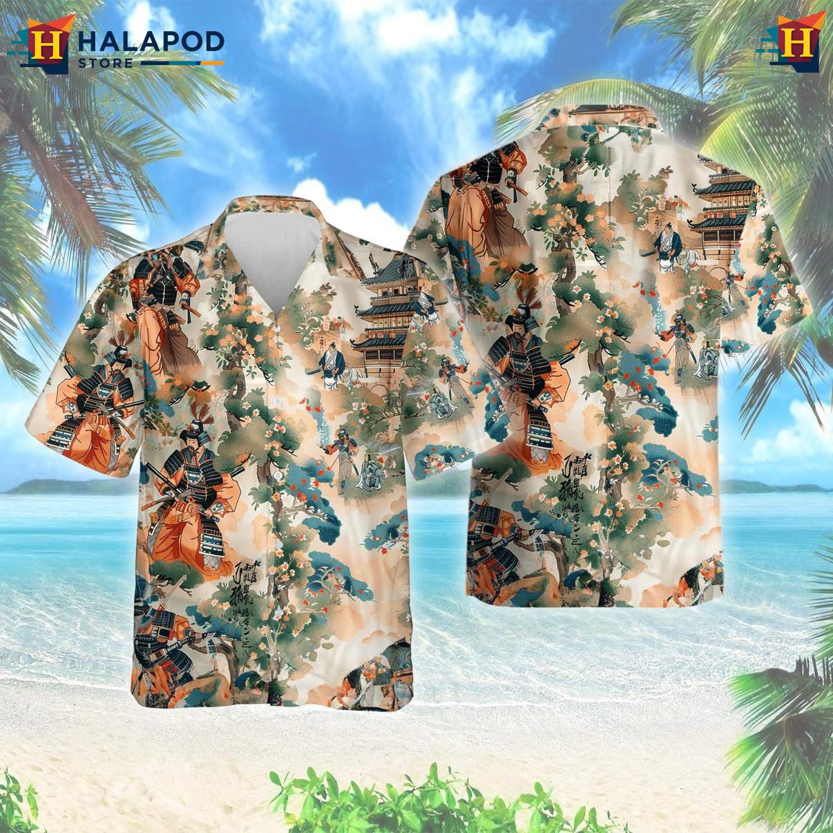 Tropical Samurai Japanese Warrior Shirt Mens Casual Button Down Beach Outfit