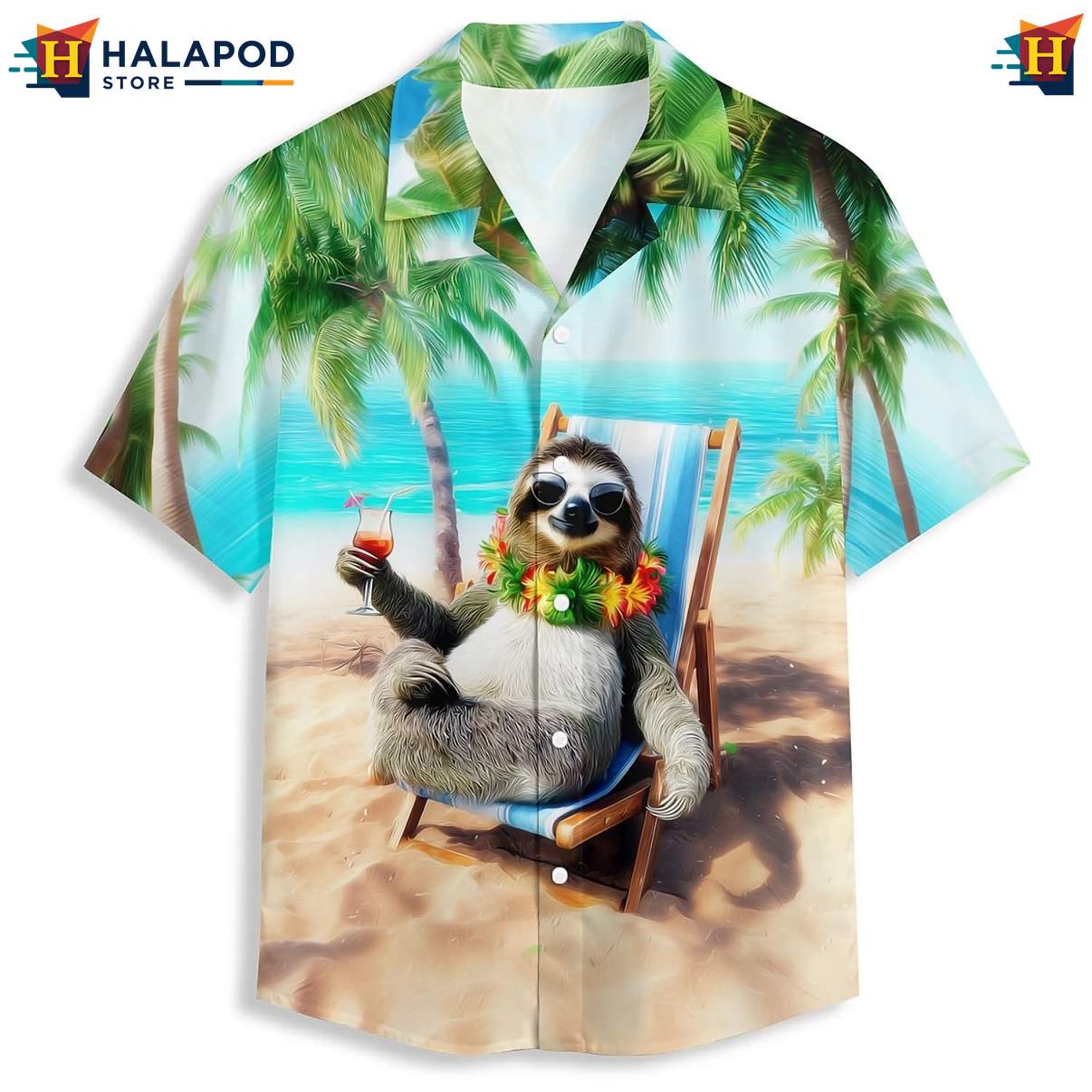 Tropical Sloth Funny Hawaiian Shirt Short Sleeve Floral Button Down Tops