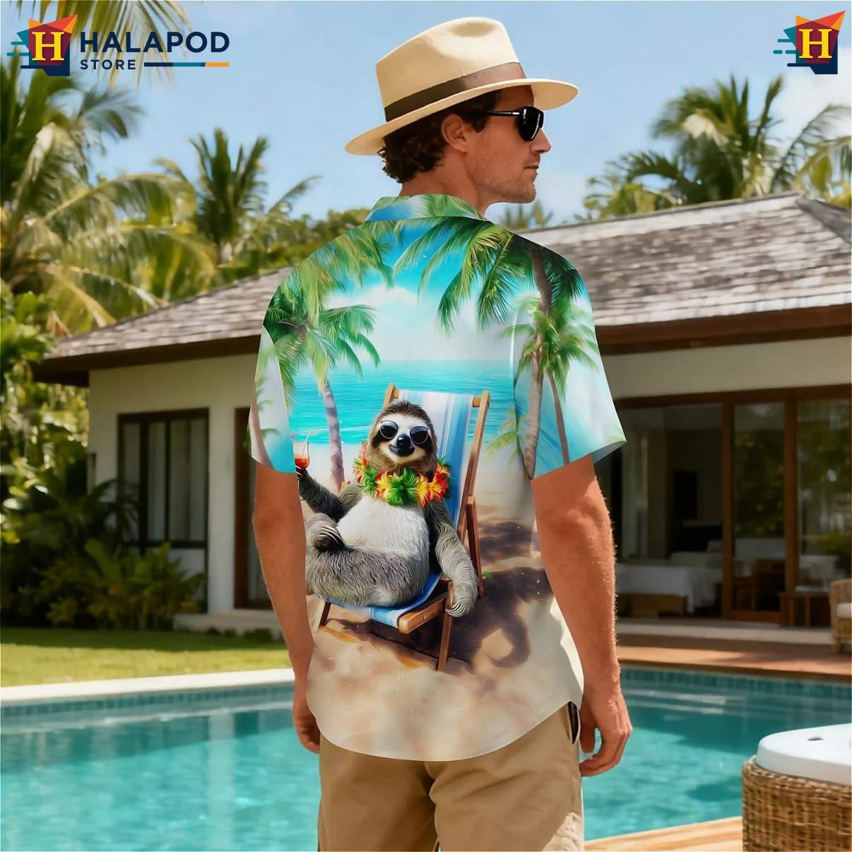 Tropical Sloth Funny Tropical Shirt Short Sleeve Floral Button Down Tops