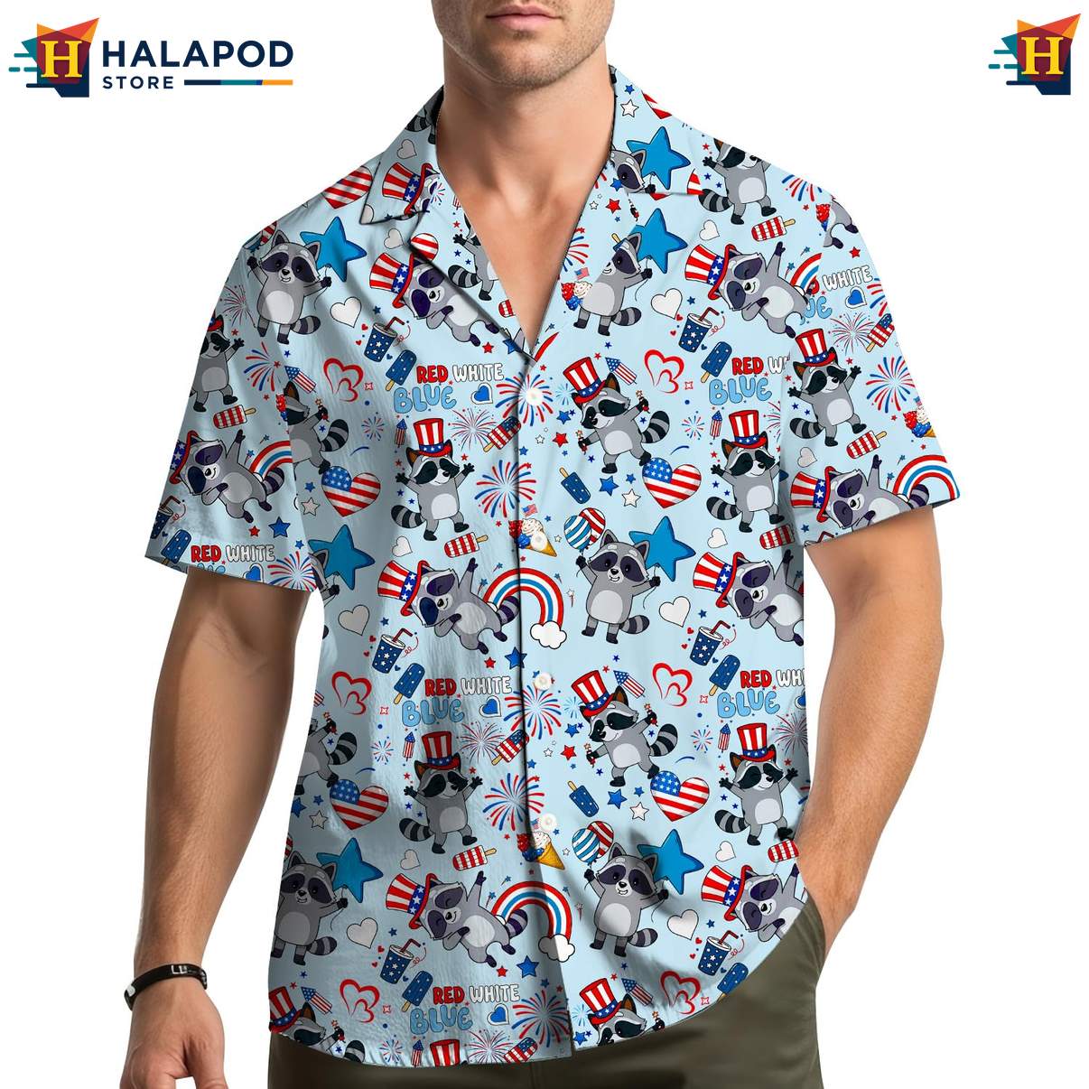 USA Flag Patriotic Raccoon Hawaiian Shirt 4th Of July Button Down Clothing