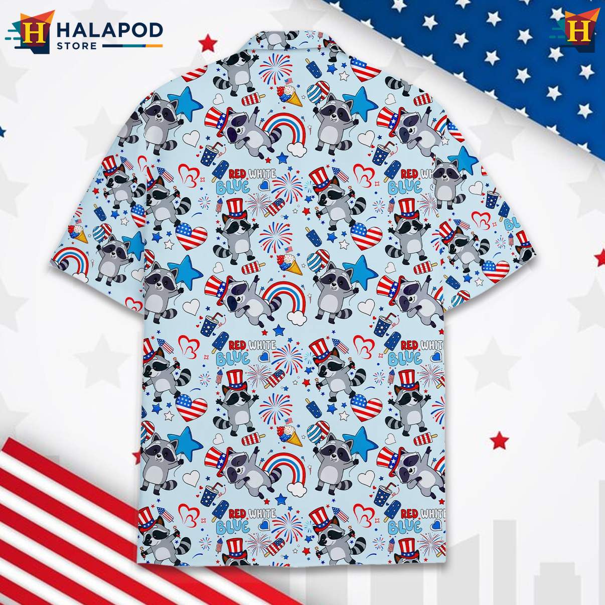 USA Flag Patriotic Raccoon Tropical Shirt 4th Of July Button Down Clothing