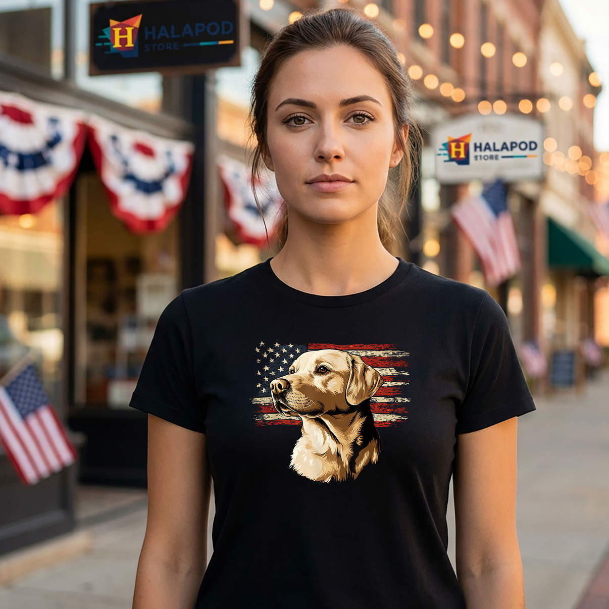 USA Flag Yellow Labrador Retriever Dog Shirt Patriotic Graphic Casual Mens