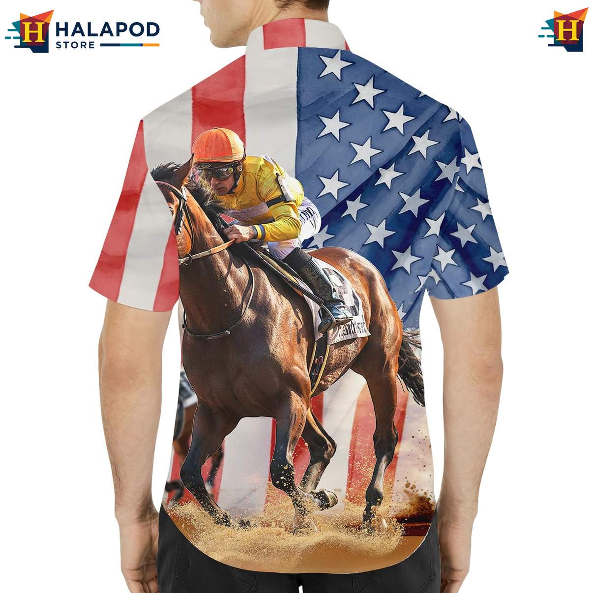USA Horse Racing Patriotic Short-sleeve button-up shirt 4th Of July Button Down Apparel