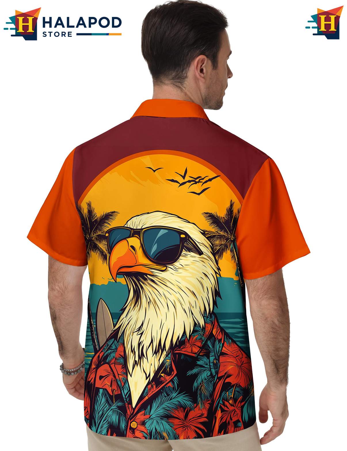Vacationing Eagle Tropical Short-sleeve button-up shirt Casual Funny Short Sleeve Tops