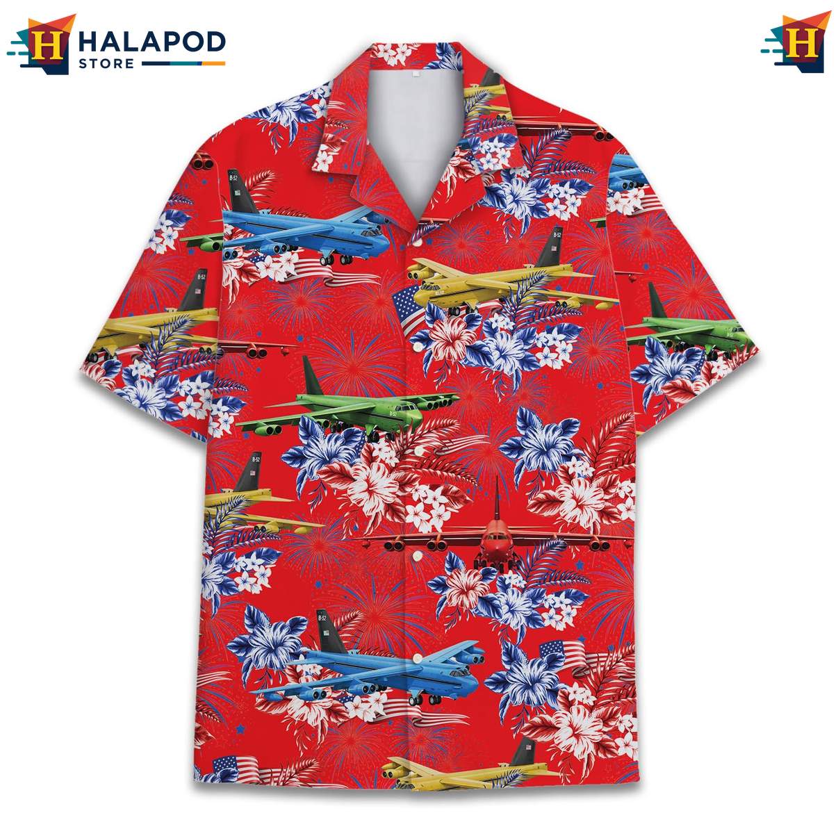 Vibrant Aviation Aloha Shirt, Patriotic Floral Design For 4th Of July Celebrations
