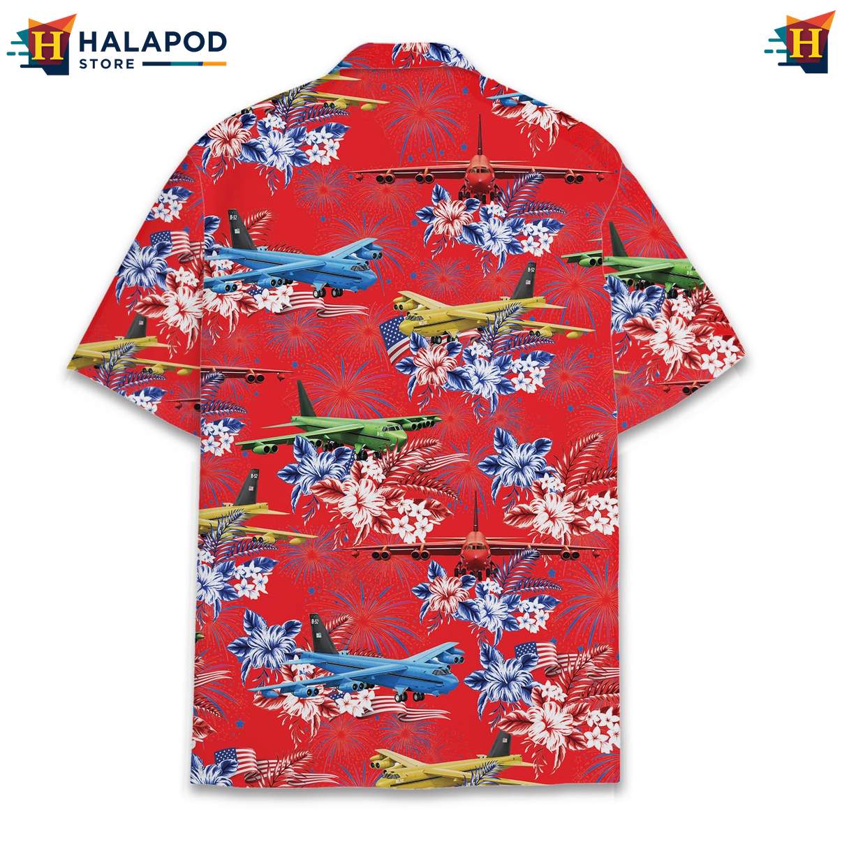 Vibrant Aviation Short-sleeve button-up shirt, Patriotic Floral Design For 4th Of July Celebrations