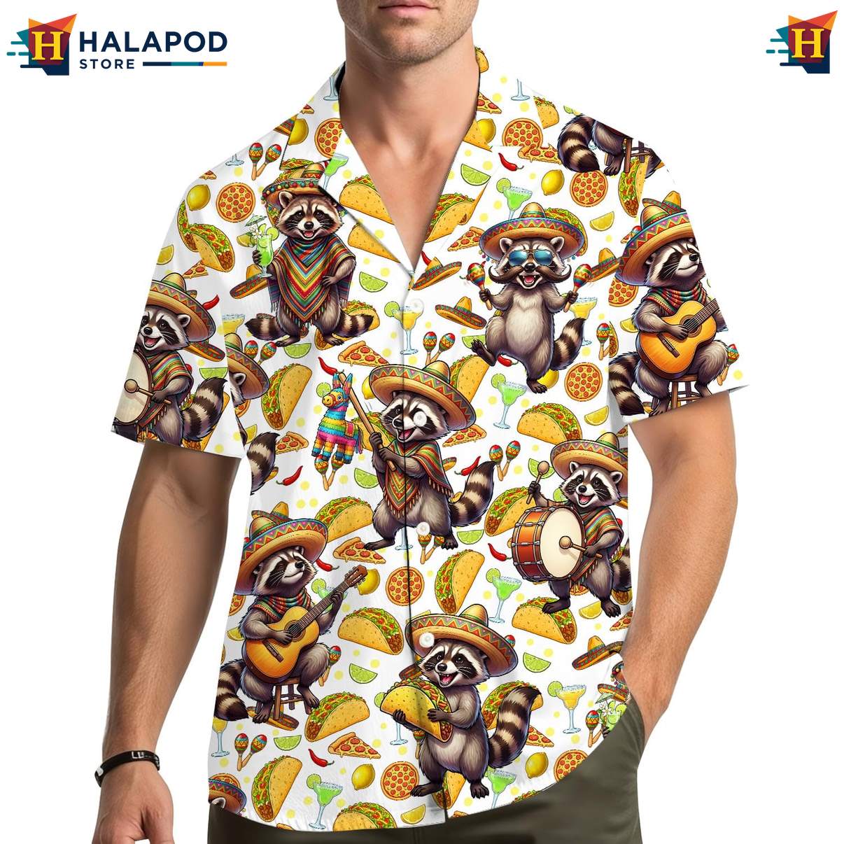 Vibrant Raccoon Hawaiian Shirt, Cute Taco Design For Summer Beach Fun