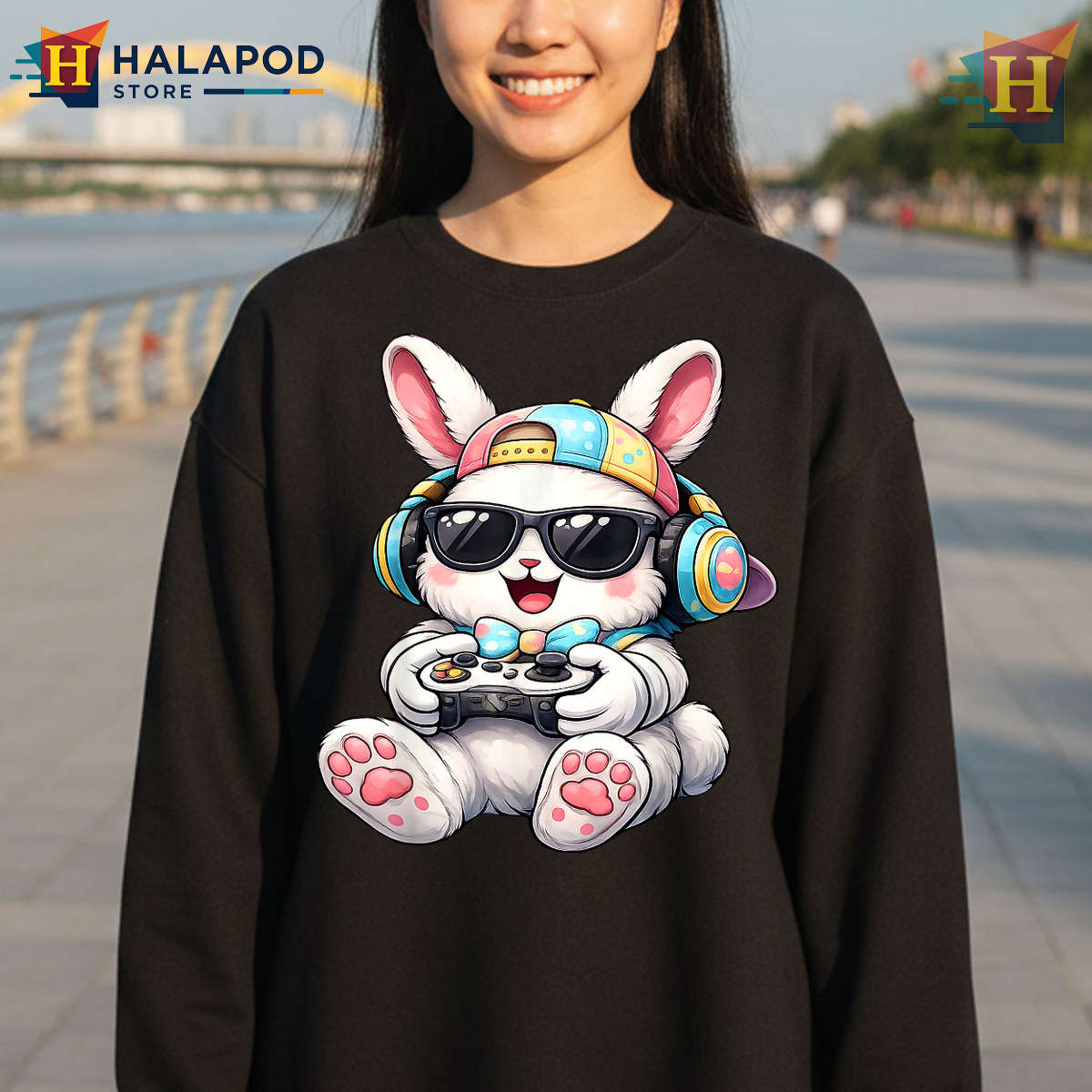 Video Game Bunny Gamer Style Boys Easter Shirt For Kids