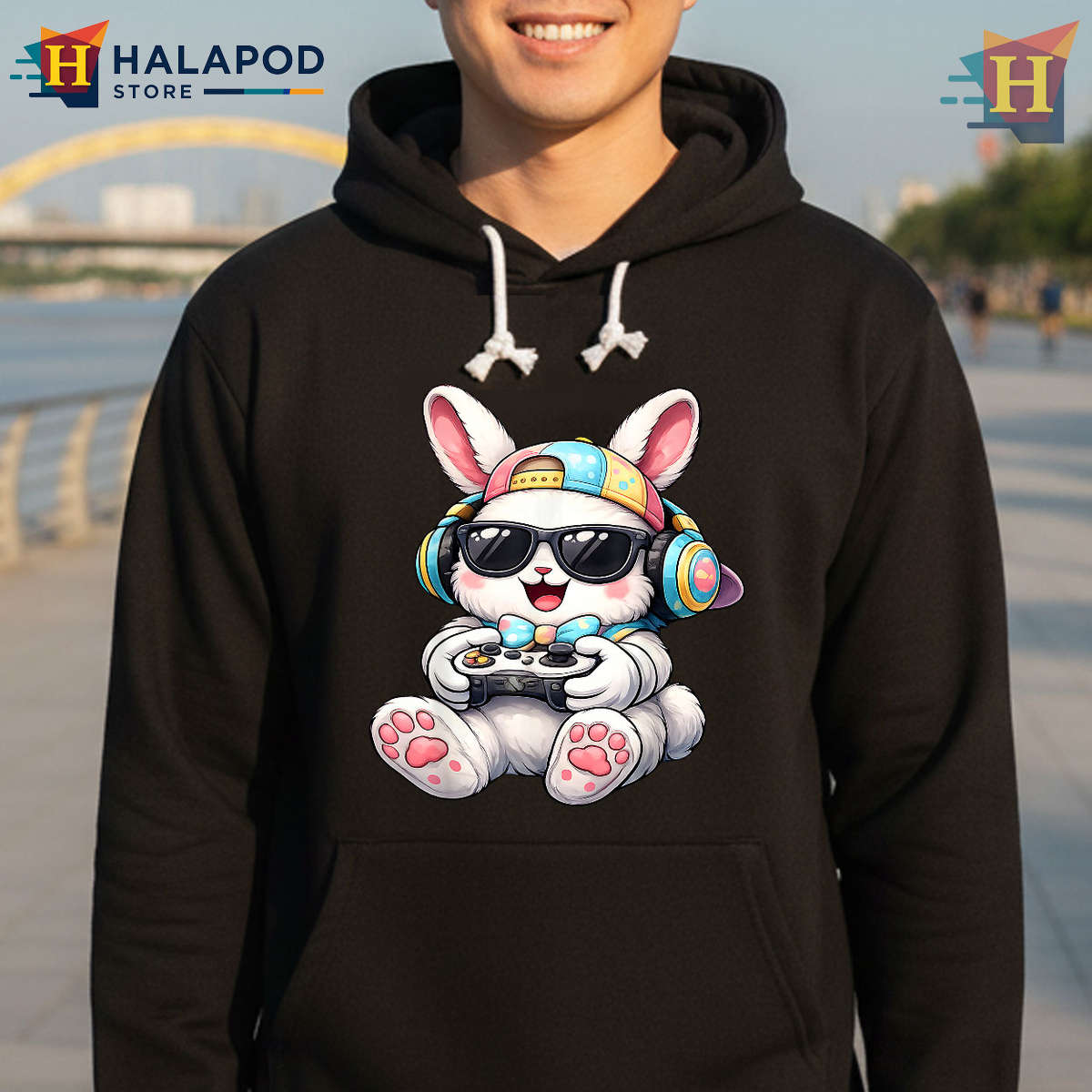 Video Game Bunny Gamer Style Boys Easter Shirt For Kids