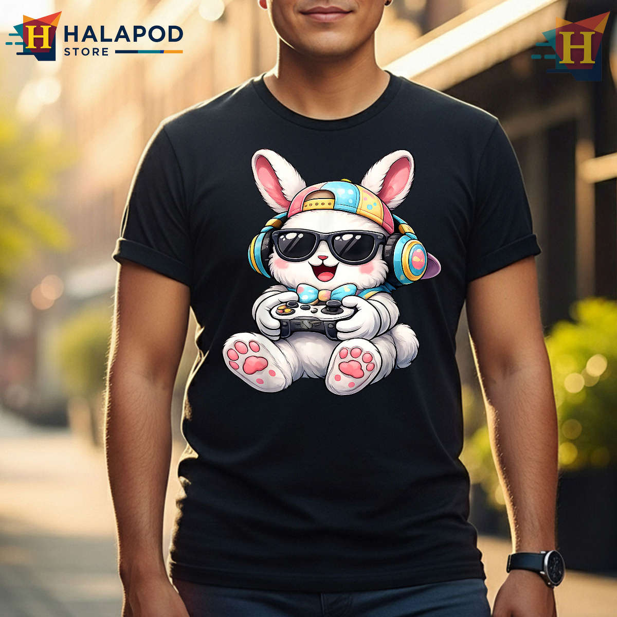 Video Game Bunny Gamer Style Boys Easter Shirt For Kids