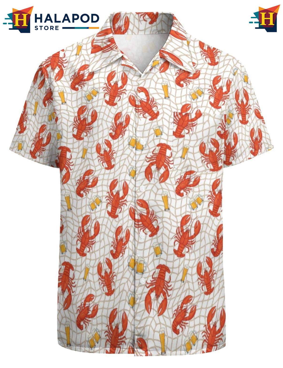 Vintage Lobster Hawaiian Shirt, Fun Tropical Button Up For Seafood Lovers