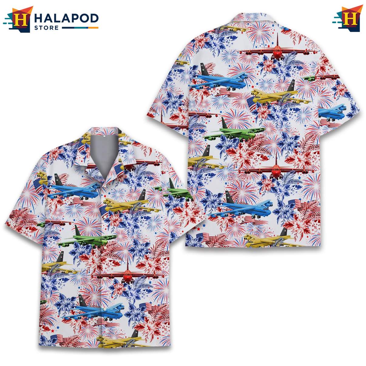 Vintage Patriotic Tropical Shirt, Usa Flag Design With Airplanes And Tropical Flowers For Men