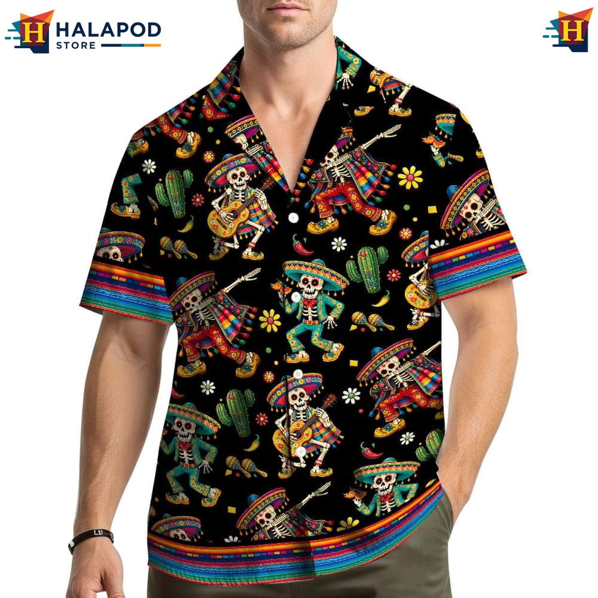 Vintage Skeleton Hawaiian Shirt, Festive Cat Aloha Shirt For Summer Beach Parties