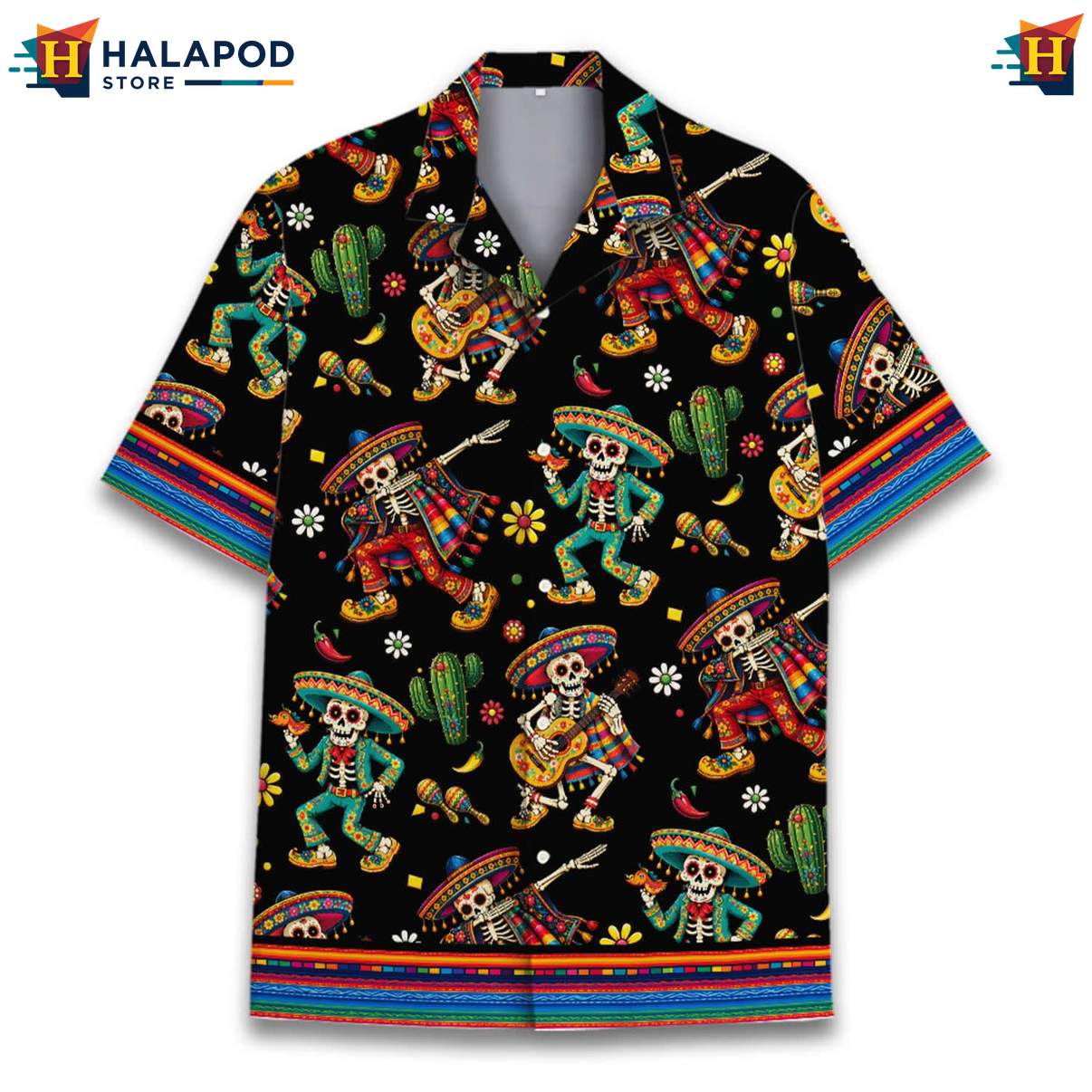 Vintage Skeleton Tropical Shirt, Festive Cat Aloha Shirt For Summer Beach Parties