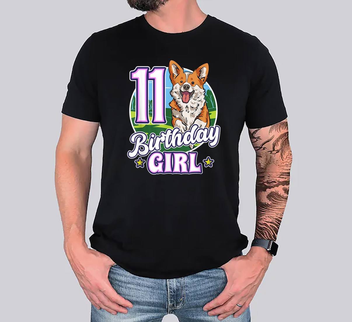 Welsh Corgi Lover 11 Year Old T-Shirt Birthday Girl Pet Dog Graphic For Men