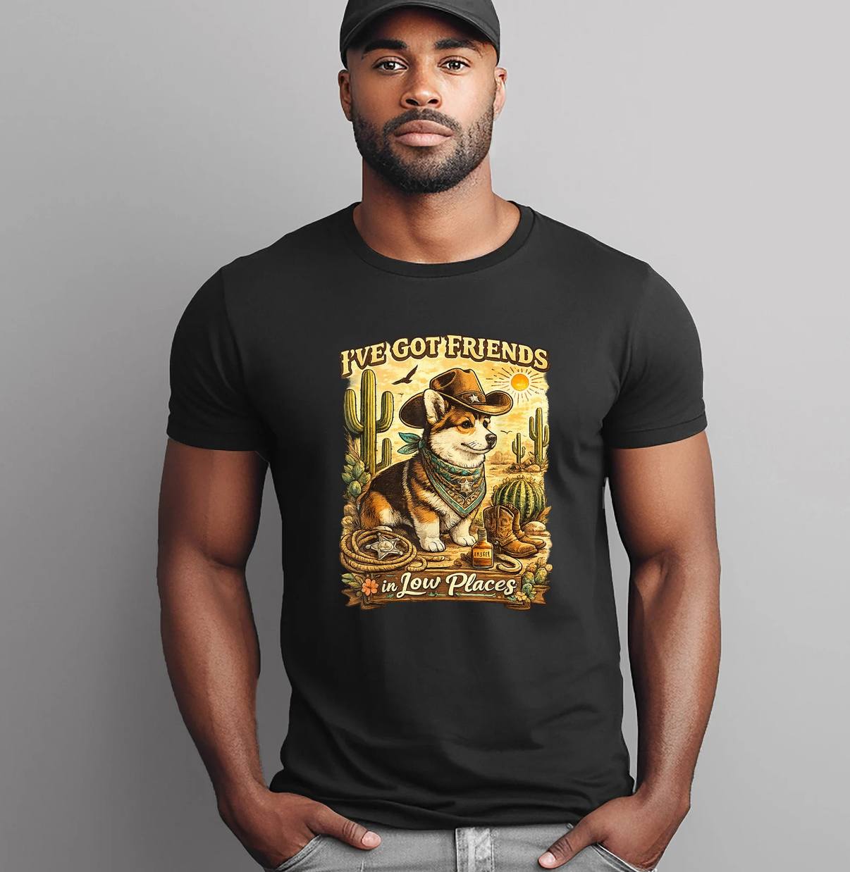 Western Dog Ive Got Friends Shirt In Low Places Funny Corgi Graphic Mens