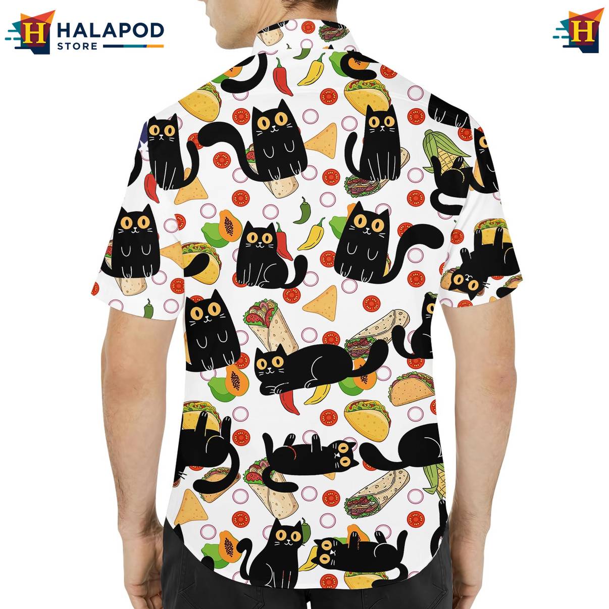 White Cat Funny Retro Short-sleeve button-up shirt Alien UFO Short Sleeve Button Down Mens