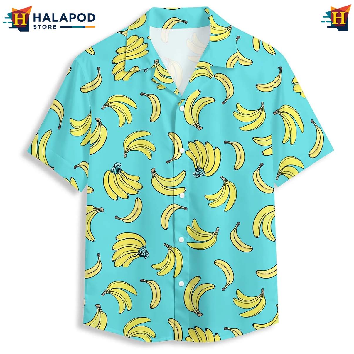 Yellow Banana Print Hawaiian Shirt Tropical Short Sleeve Button Down Top