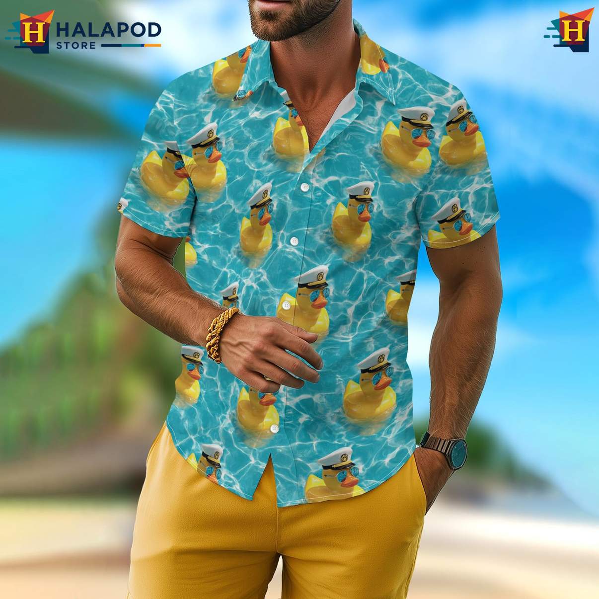 Yellow Retro Graphic Mens Short-sleeve button-up shirt Funny Aloha Summer Party Outfits