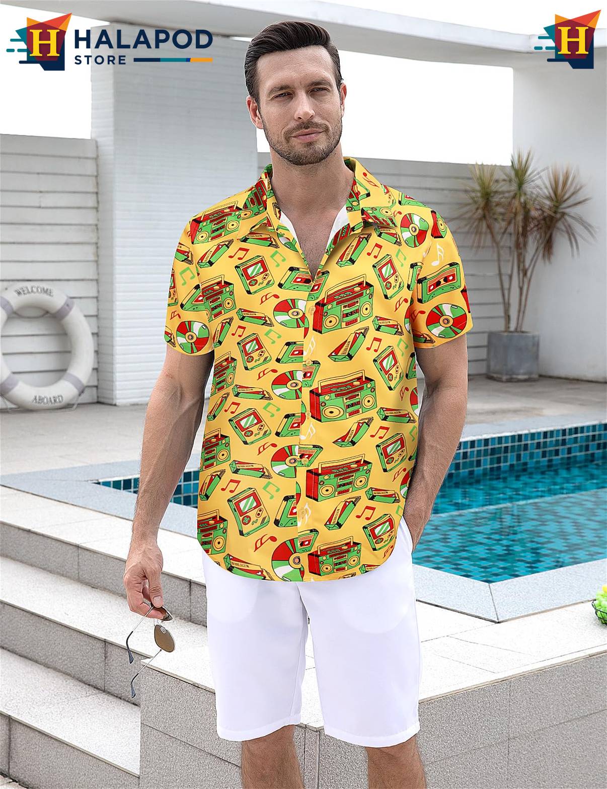 Yellow Tropical Aloha Shirt Mens Aloha Beach Button Down Short Sleeve