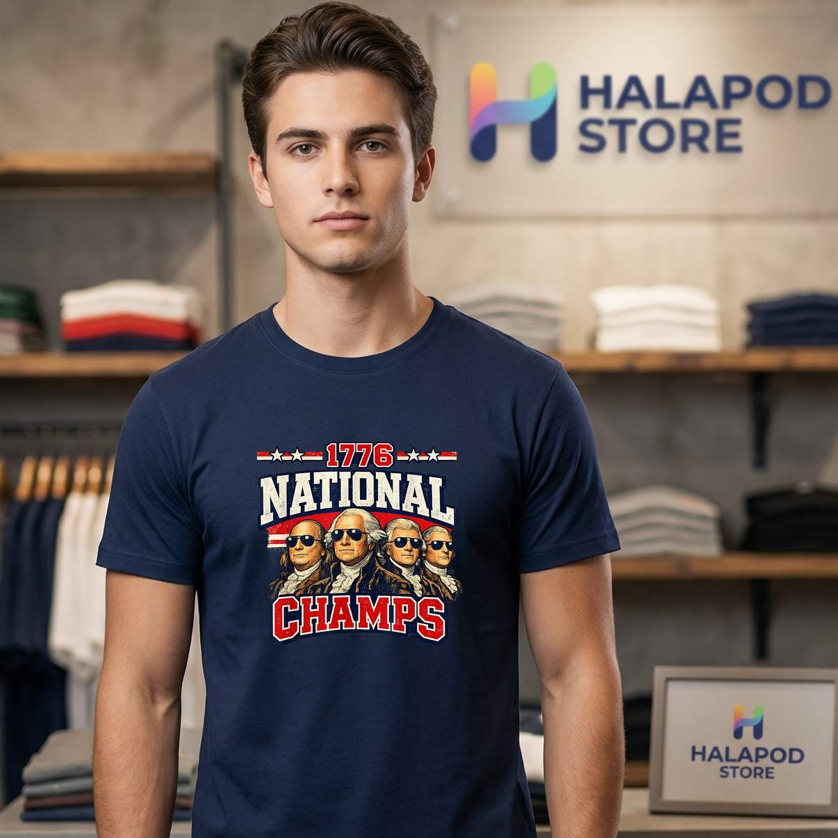 1776 National Champs Patriotic Shirt Funny Founding Father Graphic Men