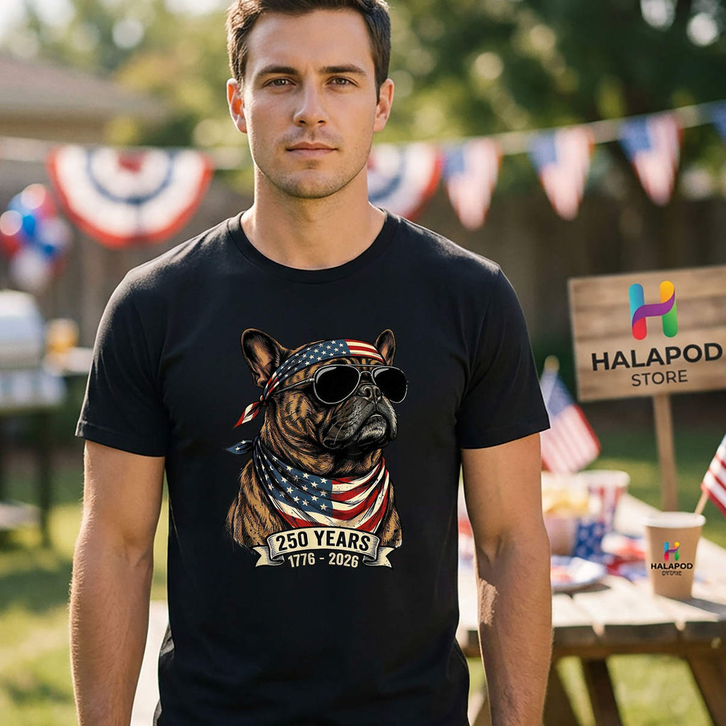 250 Years USA Flag Frenchie Shirt French Bulldog 1776 2026 Anniversary Graphic