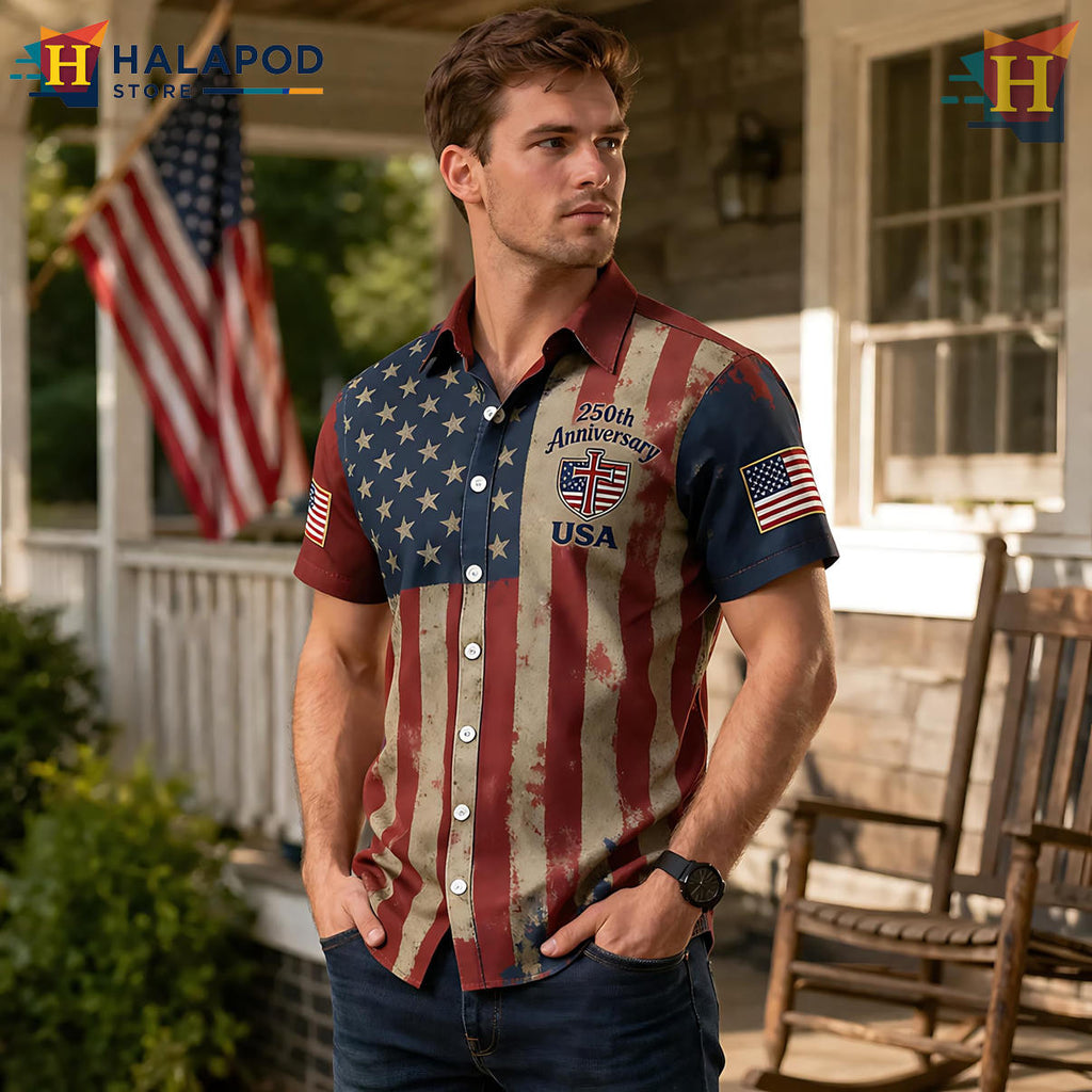 250th Anniversary American Flag Hawaiian Shirt 2026 Patriotic Fan Apparel