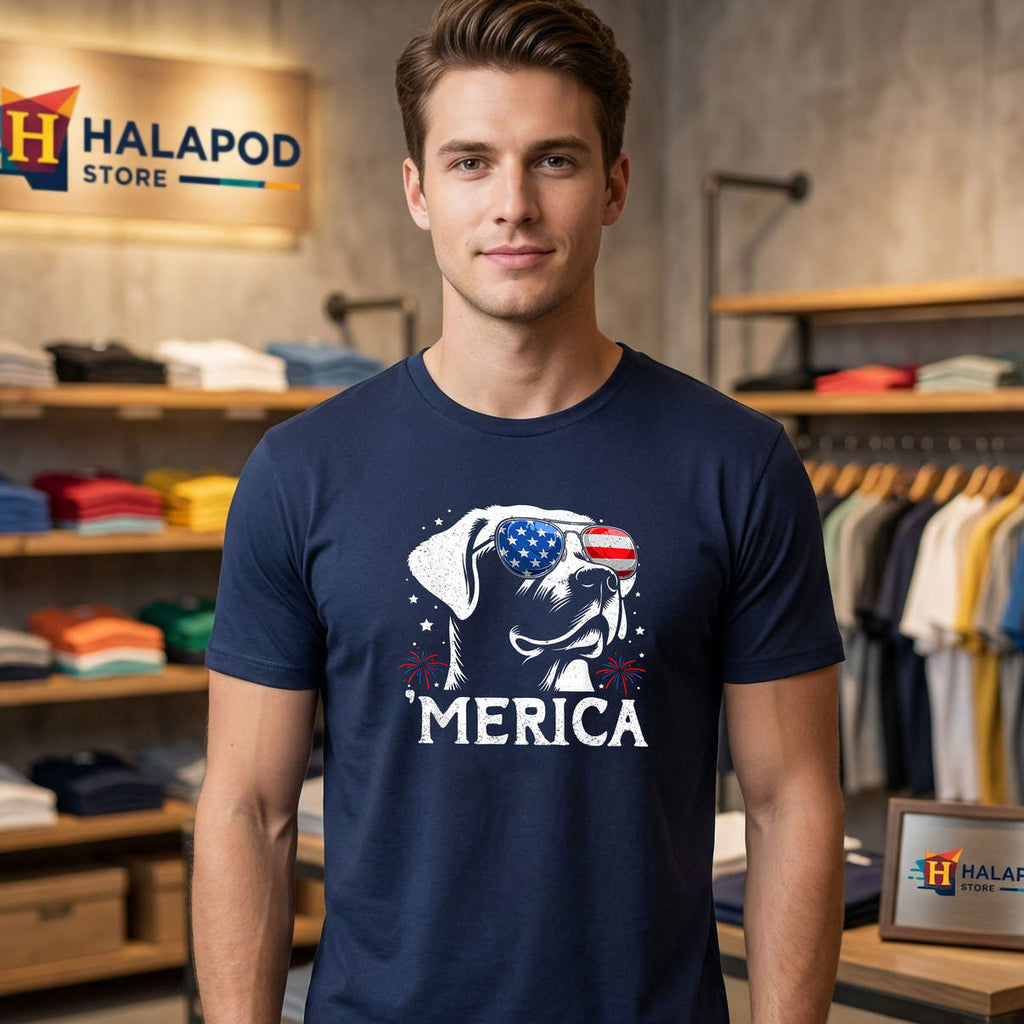 4th Of July Merica Labrador Retriever Shirt Patriotic Dog Graphic Casual Mens