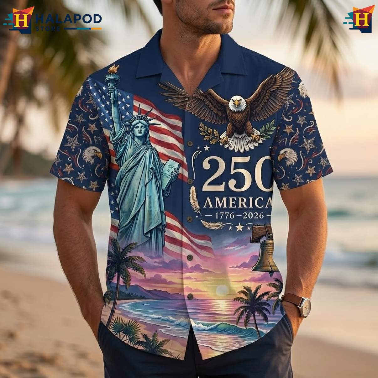 4th Of July Short Sleeve Tropical Shirt Mens Button Down Beachwear Outfit