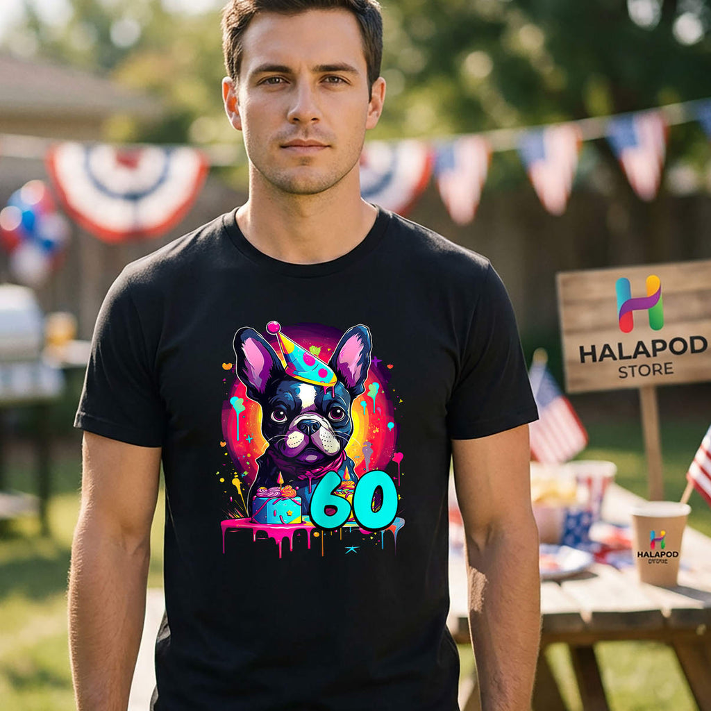 60th Birthday Frenchie Shirt French Bulldog Themed Party 60 Years Old Graphic