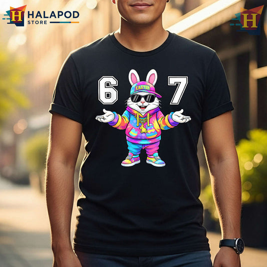 67 Tie Dye  Six Seven Bunny Meme Graphic Funny Easter Shirts
