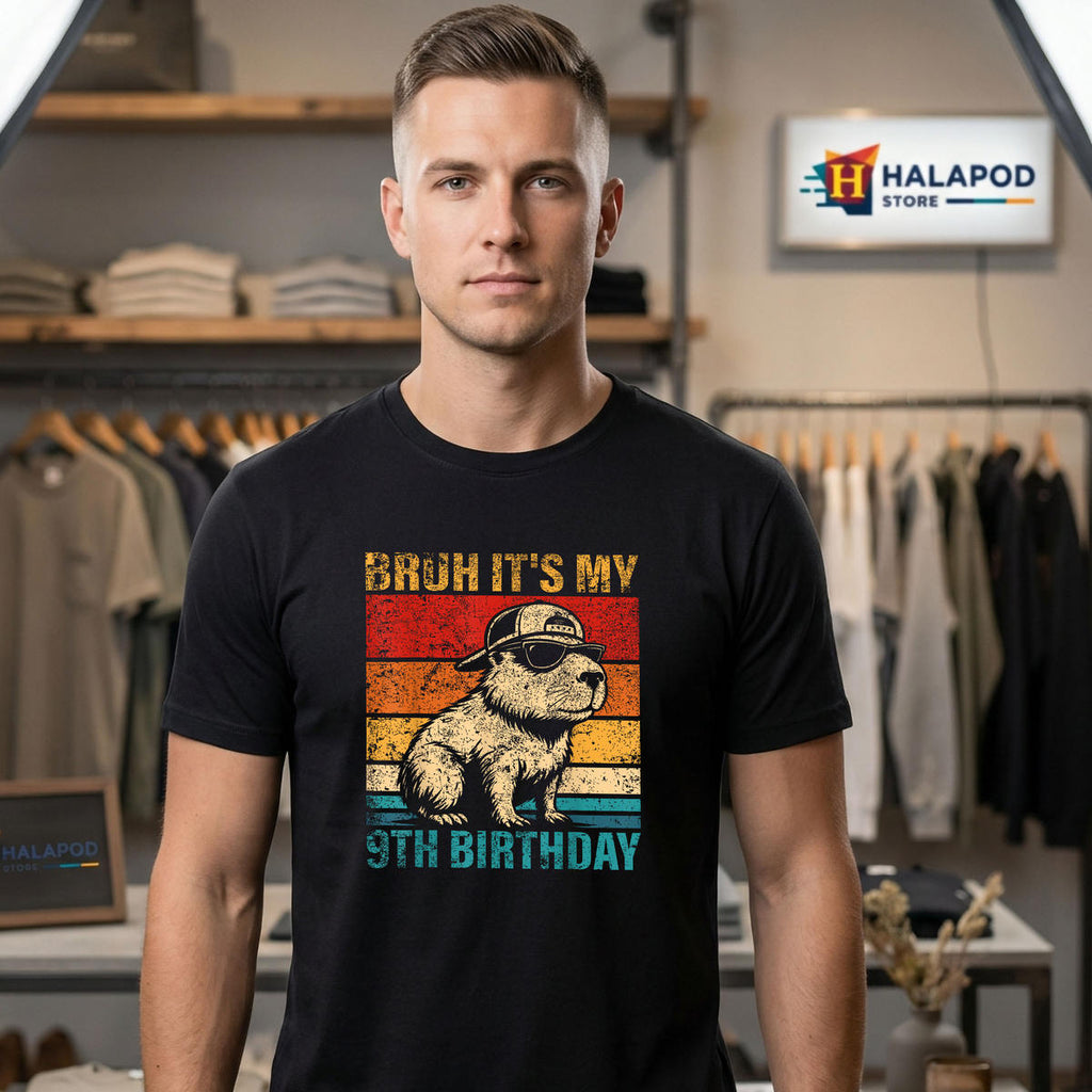 9 Year Old Birthday Boy Shirt 2026 Capybara Bruh Its My 9th Graphic Fan Apparel