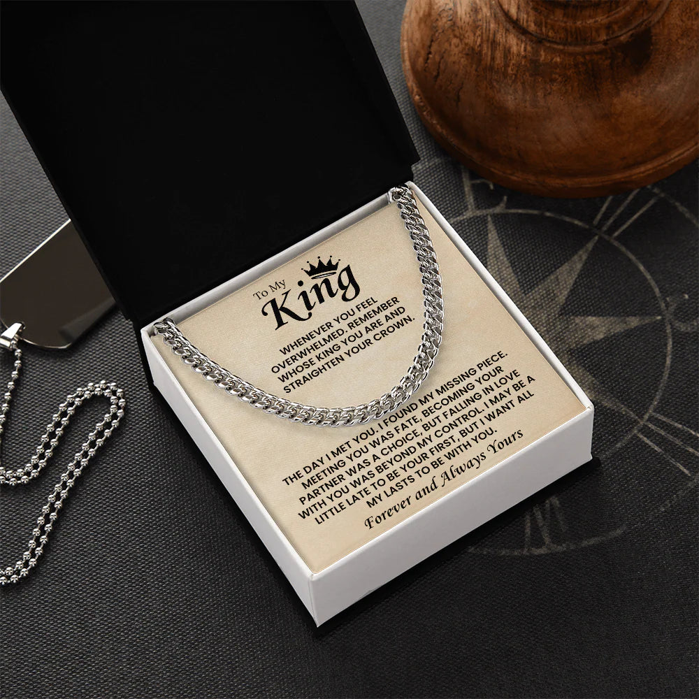 Valentine's Day Card Messages For Him Cuban Chain Necklace With King Love Quote