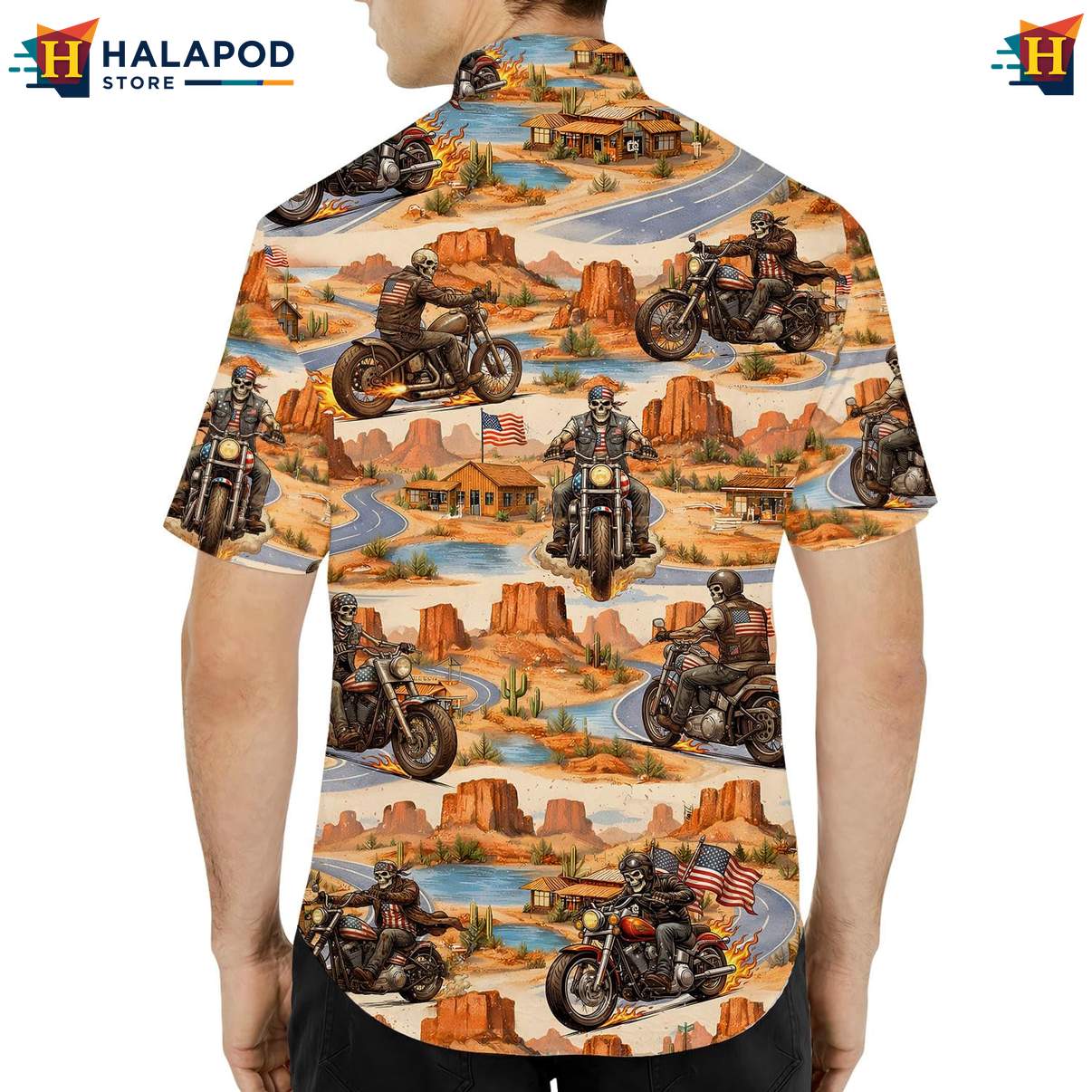 Adventurous Cat Short-sleeve button-up shirt, Vibrant Motorbike Design For Beach Lovers