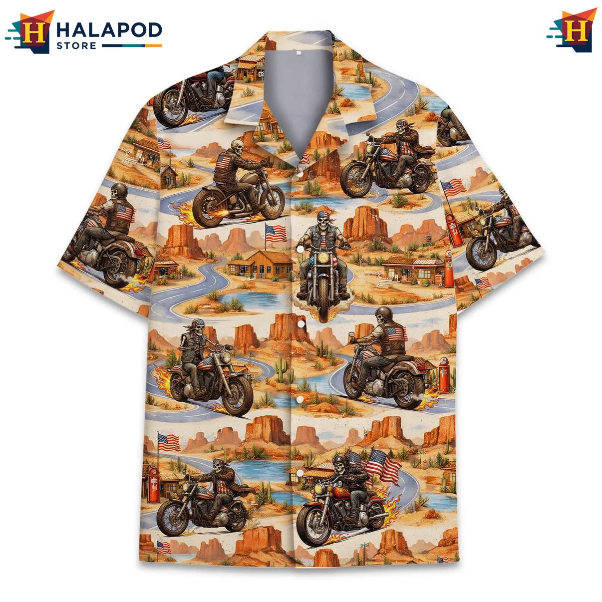Adventurous Cat Aloha Shirt, Vibrant Motorbike Design For Beach Lovers