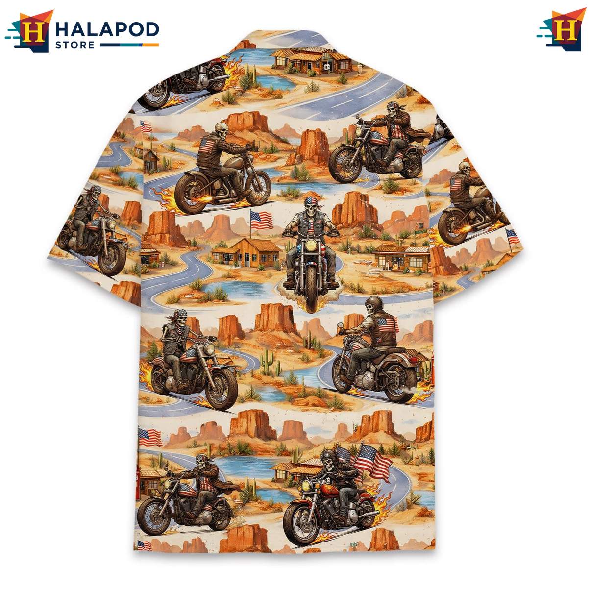 Adventurous Cat Short-sleeve button-up shirt, Vibrant Motorbike Design For Beach Lovers