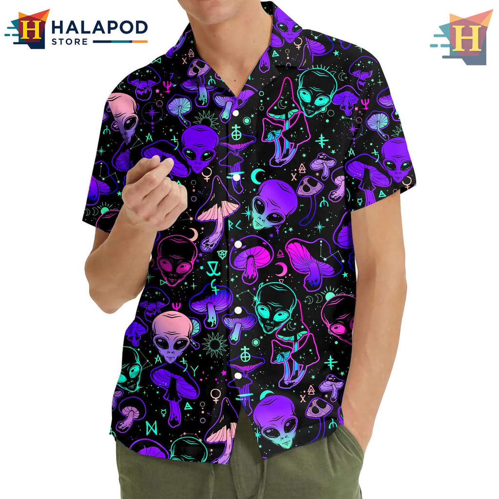 Alien Mushroom Tropical Hawaiian Shirt 2026 Summer Beach Casual Mens Fan Apparel