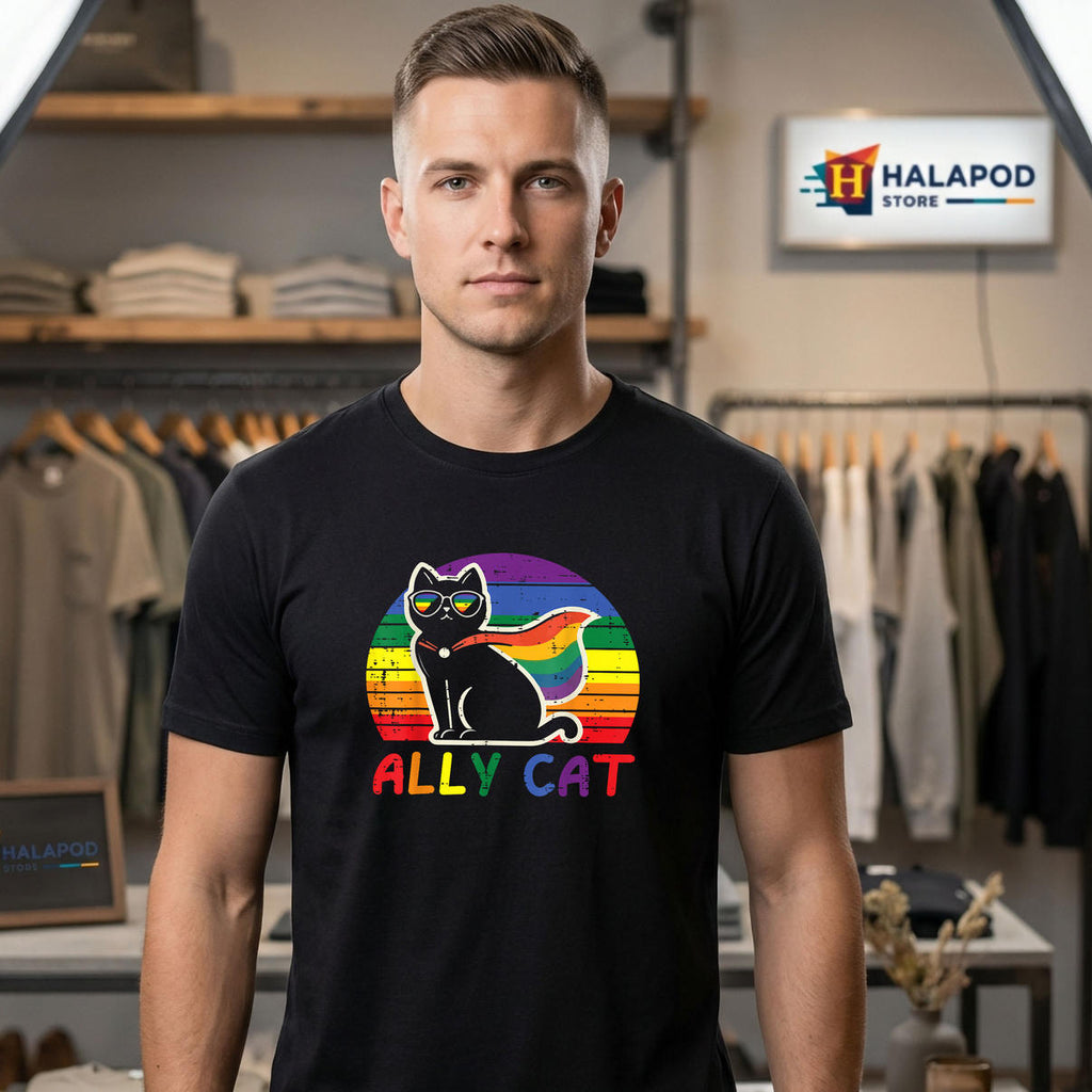 Ally Cat Funny Gay Rainbow LGBT Shirt 2026 Pride Month Men Women Kids Apparel