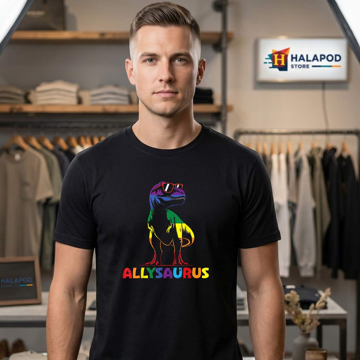 Allysaurus Dino Trex TShirt Gay Pride Month LGBTQ Ally Boys Kids Graphic Mens