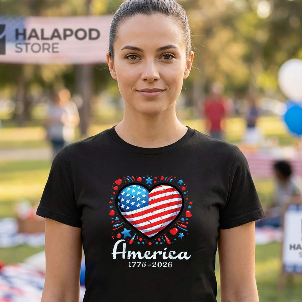 America US Flag Heart 1776 2026 Shirt 250th Anniversary Women Kids Graphic